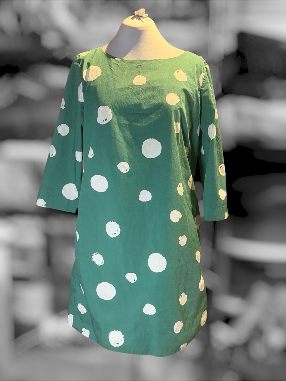 TOAST Green and White Polka Dot Shift Dress - 14 UK